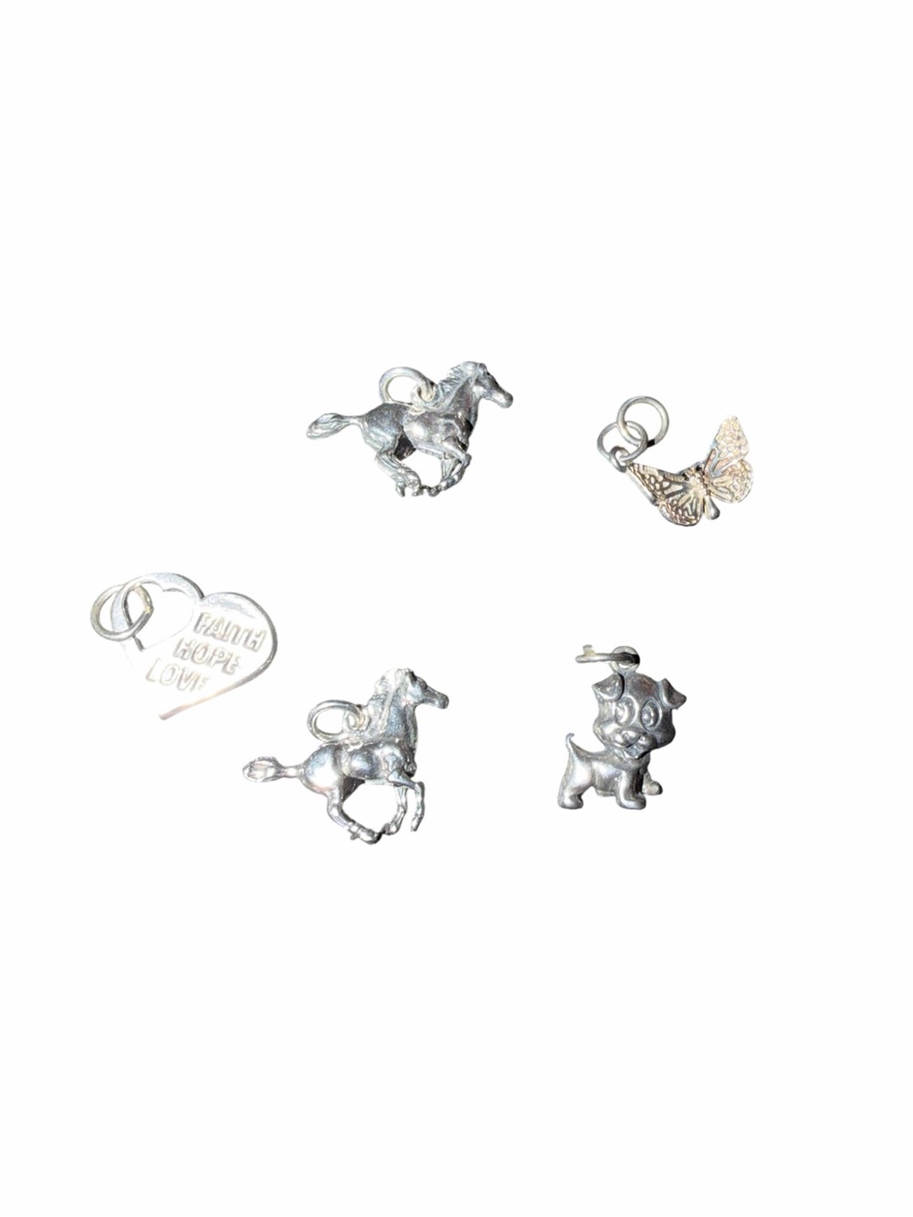 Sterling Simver Pet Charm Pendants- Horse, Dog, Butterfly & Heart